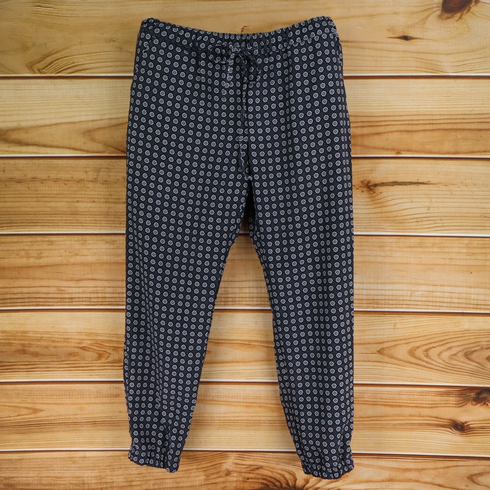 Merona Jogger Pants Womens Sz M Black Geometric Pockets Stretch Waist Drawstring